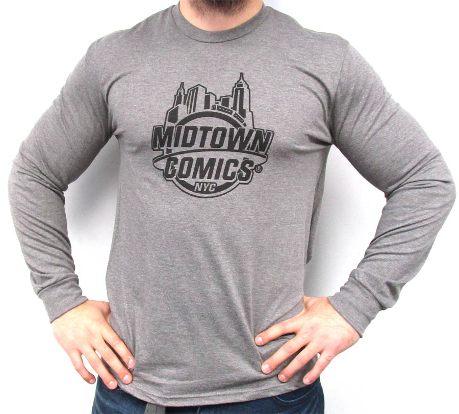 Midtown Comics Black Logo Mens Grey Frost Heathered Long Sleeve Shirt Large