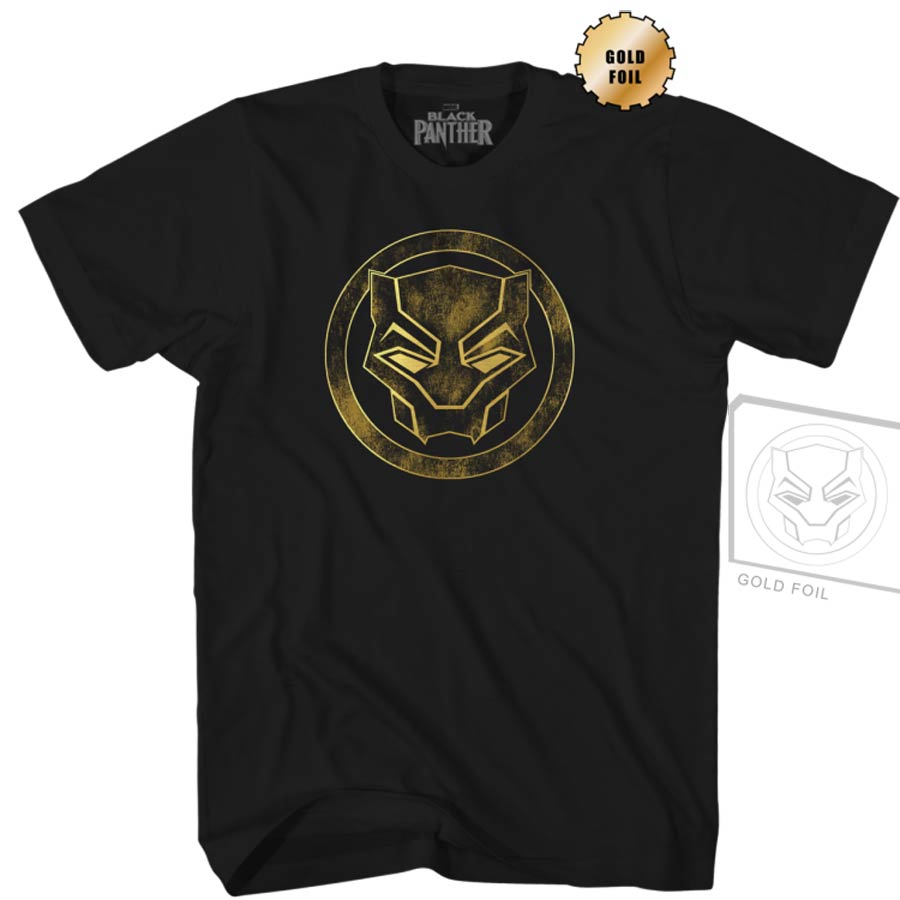 Black Panther Movie Weathered Logo Black T-Shirt Large