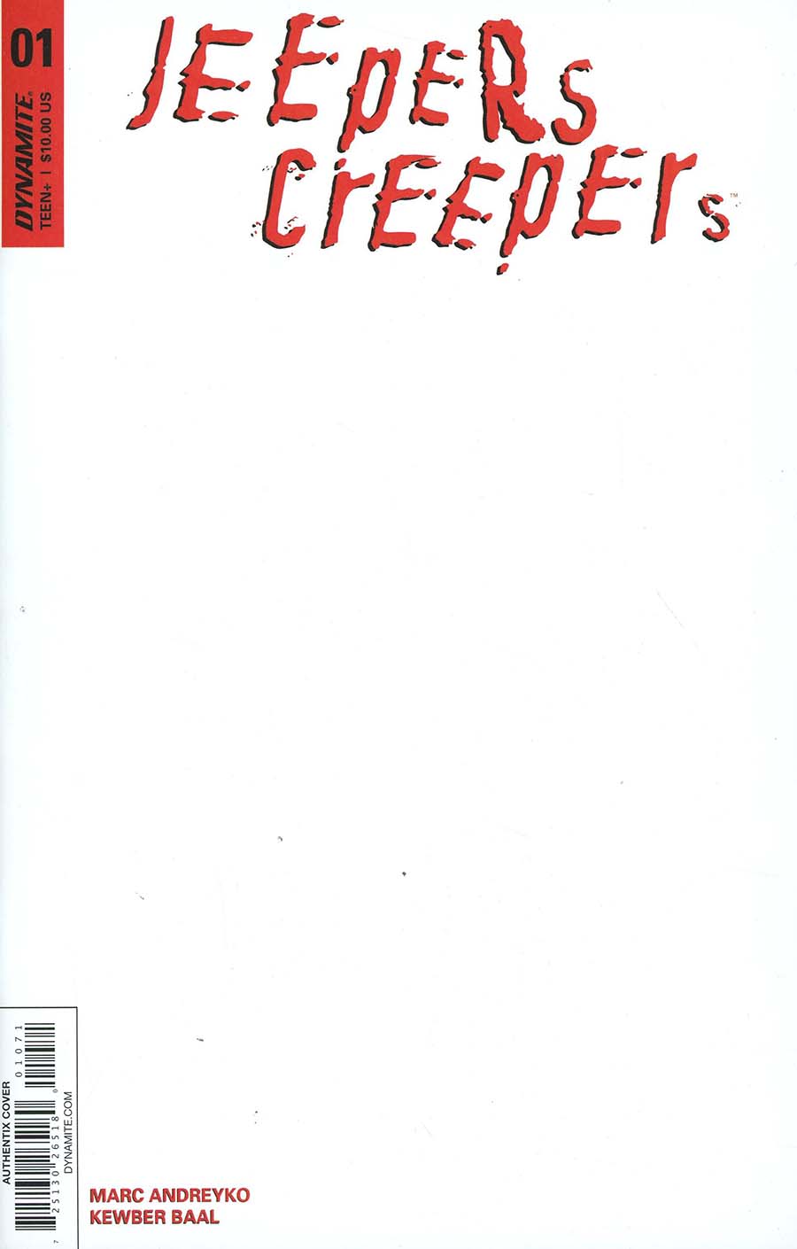 Jeepers Creepers #1 Cover D Variant Blank Authentix Cover