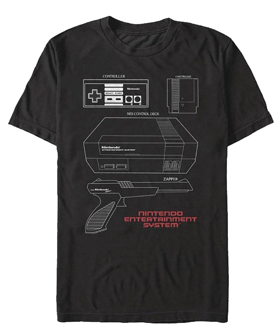 Nintendo NES Schematic Black T-Shirt Large