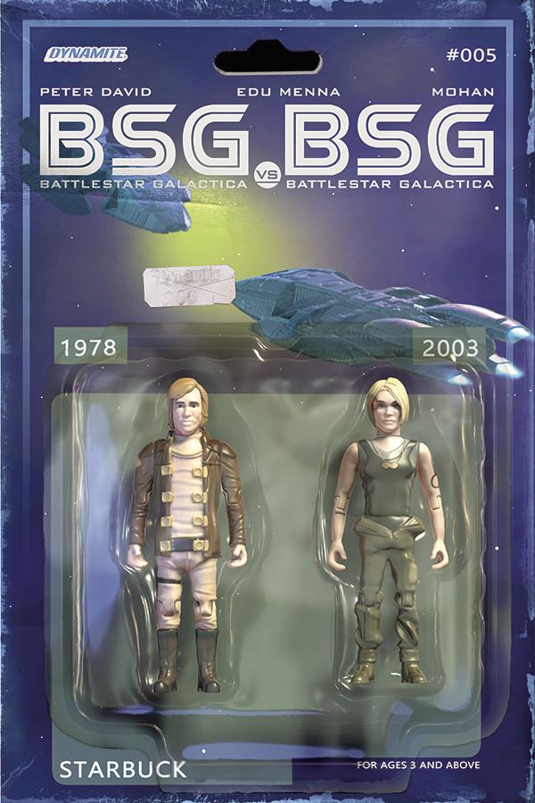 Battlestar Galactica vs Battlestar Galactica #5 Cover C Variant Michael Adams Starbuck Action Figure Cover