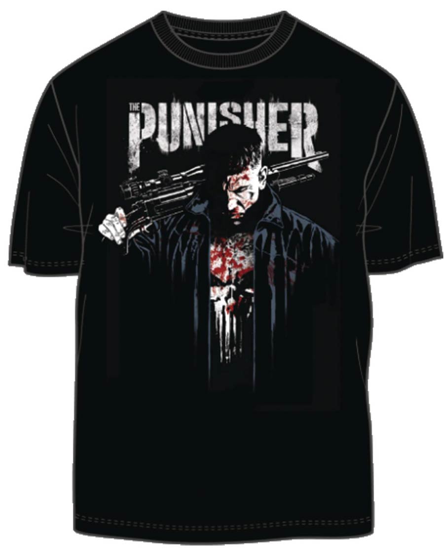 Marvel Netflix Punisher Poster Previews Exclusive Black T-Shirt Large