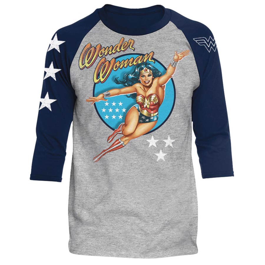 Wonder Woman Vintage Heather/Navy Raglan Shirt Small