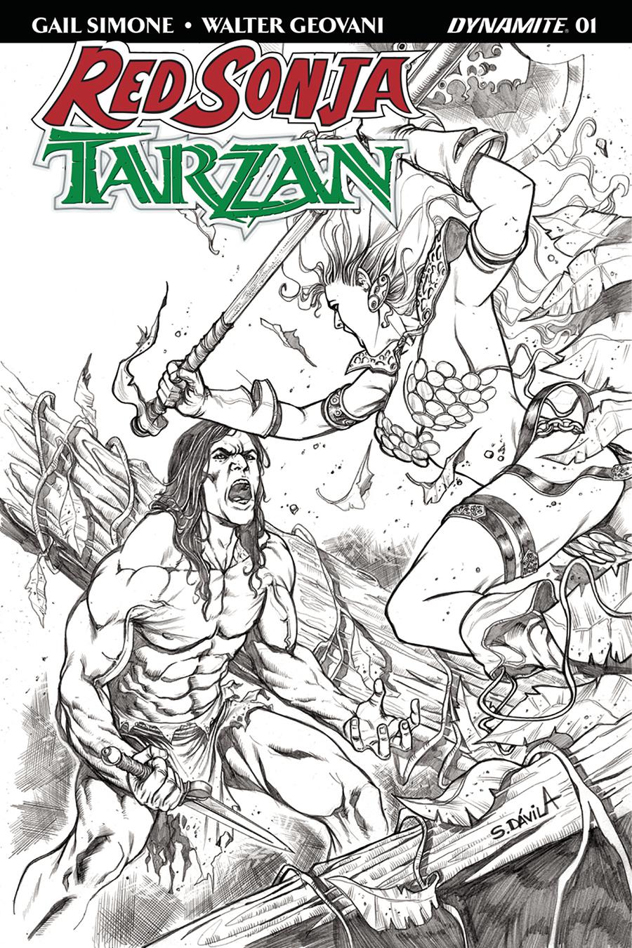 Red Sonja Tarzan #1 Cover G Incentive Sergio Davila Black & White Cover