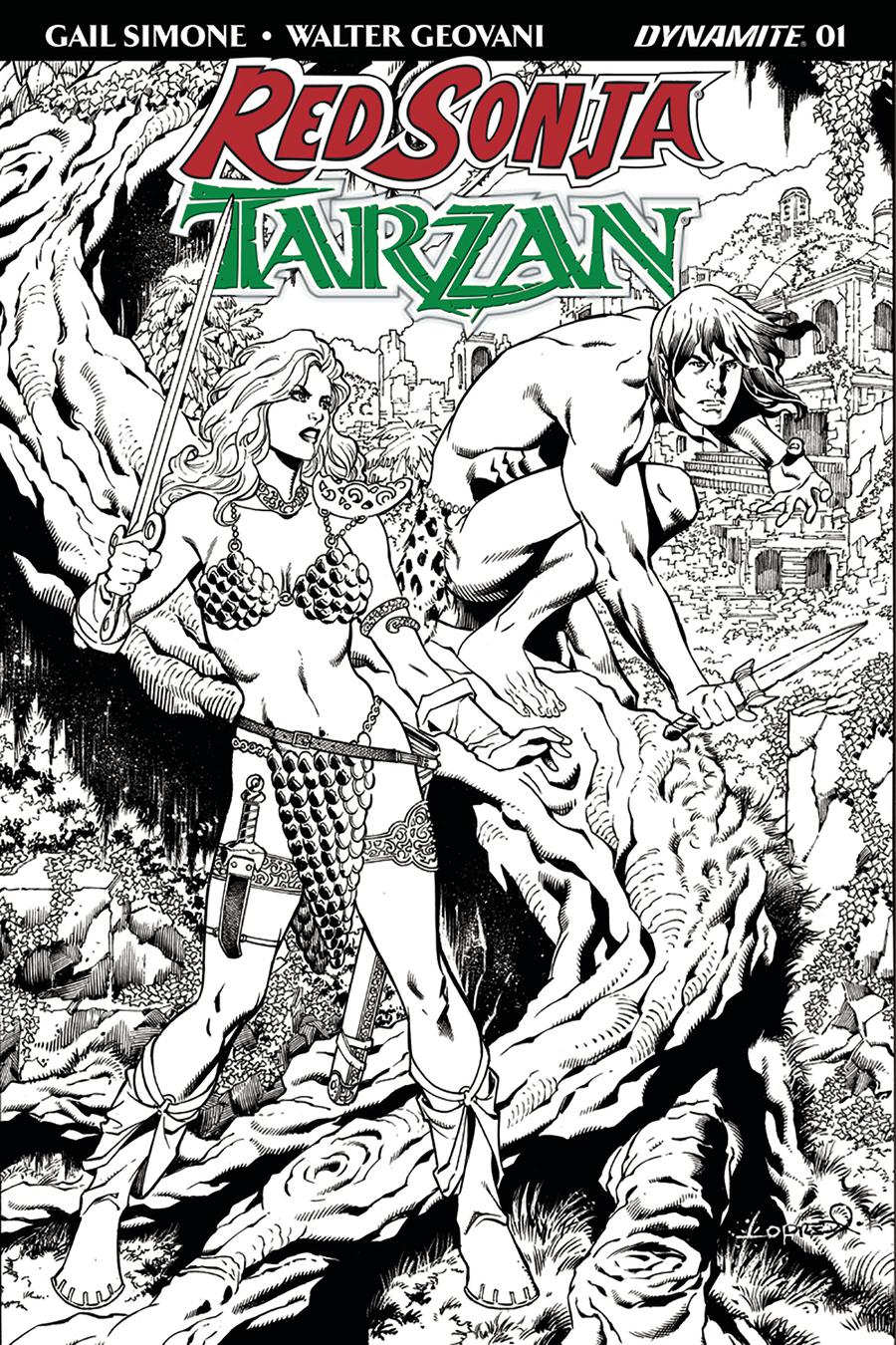 Red Sonja Tarzan #1 Cover H Incentive Aaron Lopresti Black & White Cover