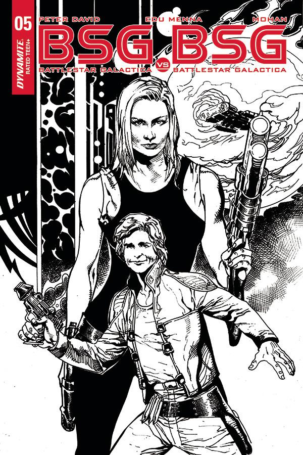 Battlestar Galactica vs Battlestar Galactica #5 Cover E Incentive Roberto Castro Starbuck Split Black & White Cover