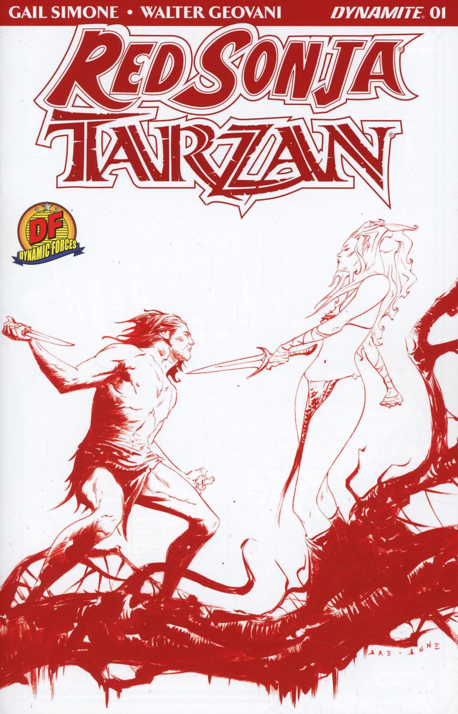 Red Sonja Tarzan #1 Cover K DF Exclusive Jae Lee Blood Red Line Art Cover