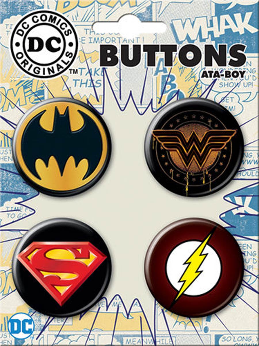 DC Comics Dark Logos Carded 4-Button Set (86267BT4)