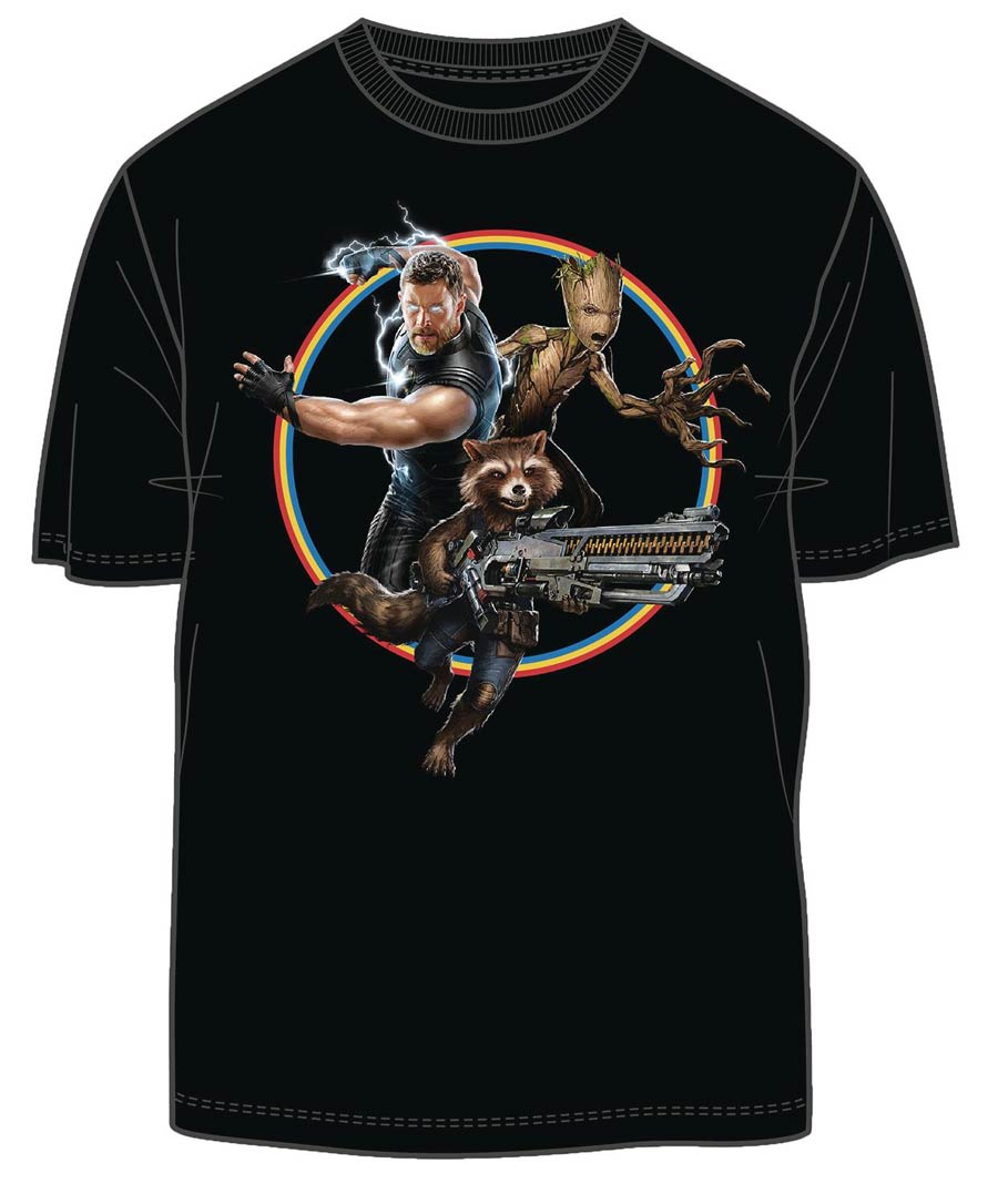 Marvel Thor Rocket Groot Previews Exclusive Black T-Shirt Large