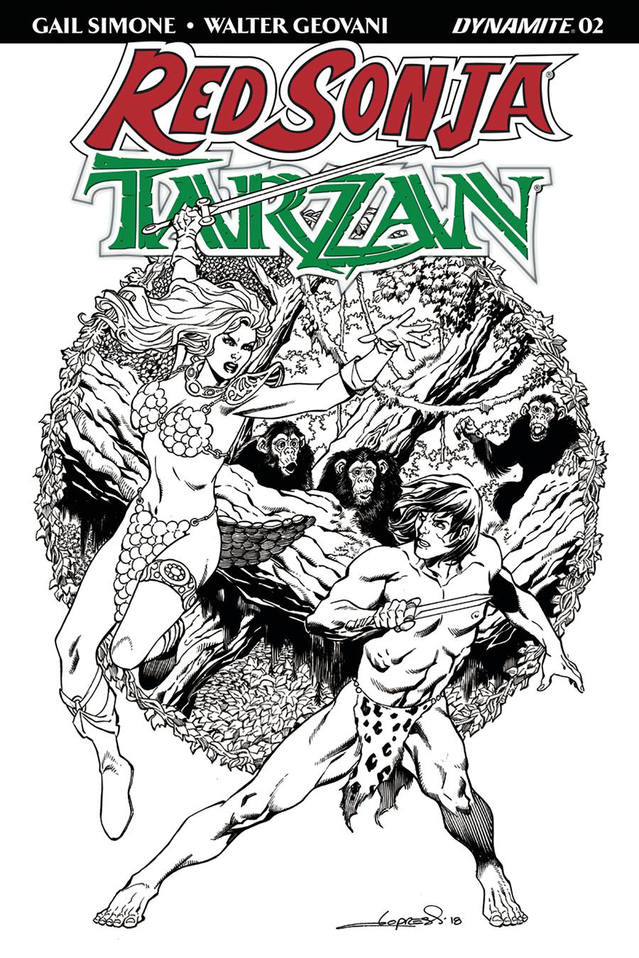 Red Sonja Tarzan #2 Cover G Incentive Aaron Lopresti Black & White Cover