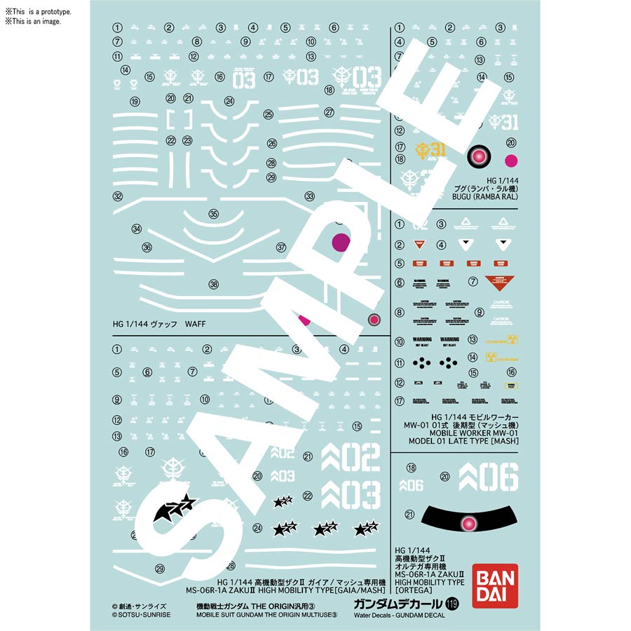 Gundam Decal -  Bag Of 6 Units - #119 High Grade 1/144 Mobile Suit Gundam The Origin Multiuse 3 Decal Set