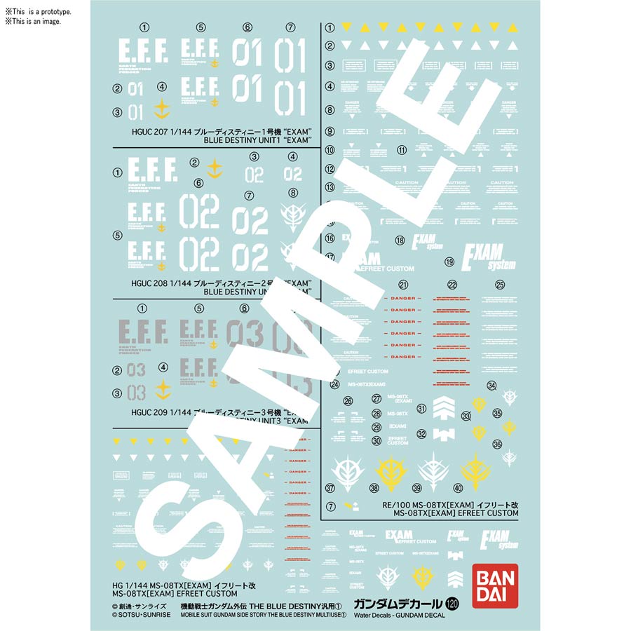 Gundam Decal #120 Mobile Suit Gundam Side Story The Blue Destiny Multiuse 1 Decal Set