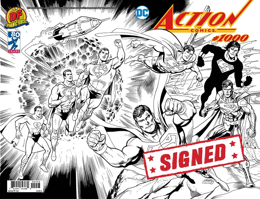 Action Comics Vol 2 #1000 Cover X DF Exclusive Dan Jurgens Wraparound Black & White Variant Cover Gold Signature Series Signed By Dan Jurgens