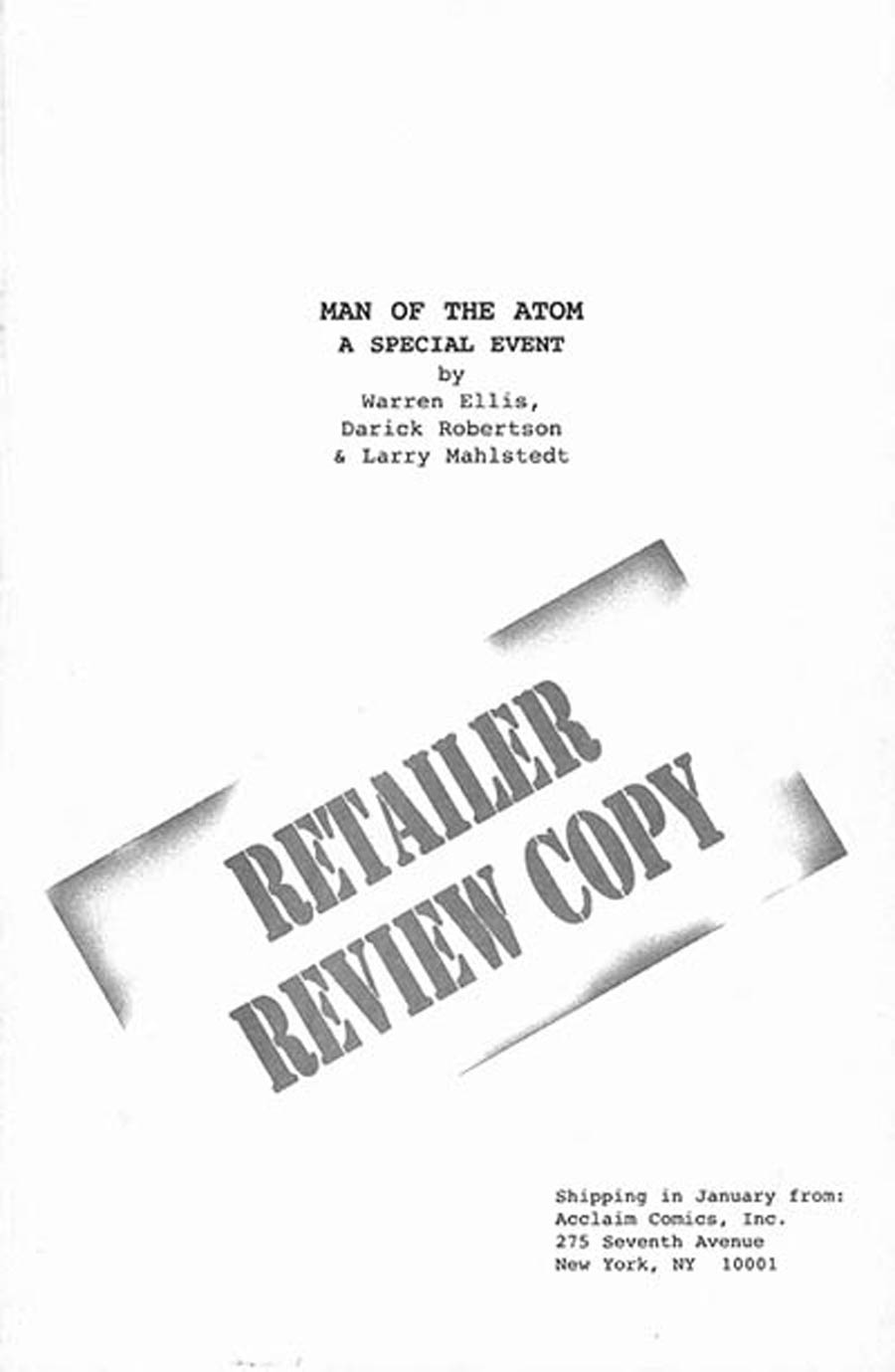 Solar Man Of The Atom One Shot (Acclaim Comics) Retailer Review Copy