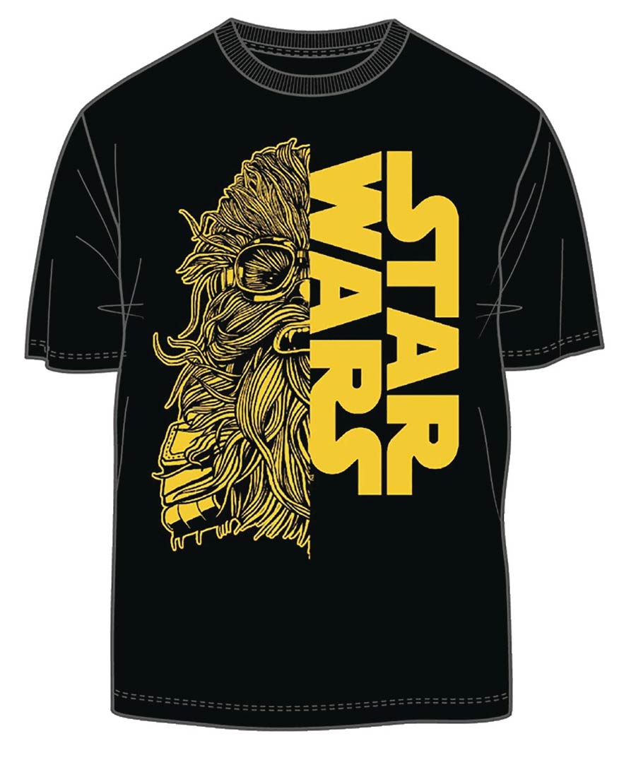 Star Wars Solo Chewie Star Wars Logo Split Previews Exclusive Black T-Shirt Large