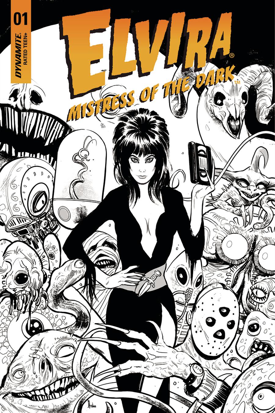 Elvira Mistress Of The Dark Vol 2 #1 Cover I Incentive Kyle Strahm Black & White Cover