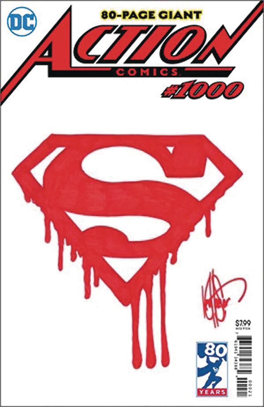 Action Comics Vol 2 #1000 Cover Z-B DF Signed & Remarked With A Superman Logo Sketch By Ken Haeser