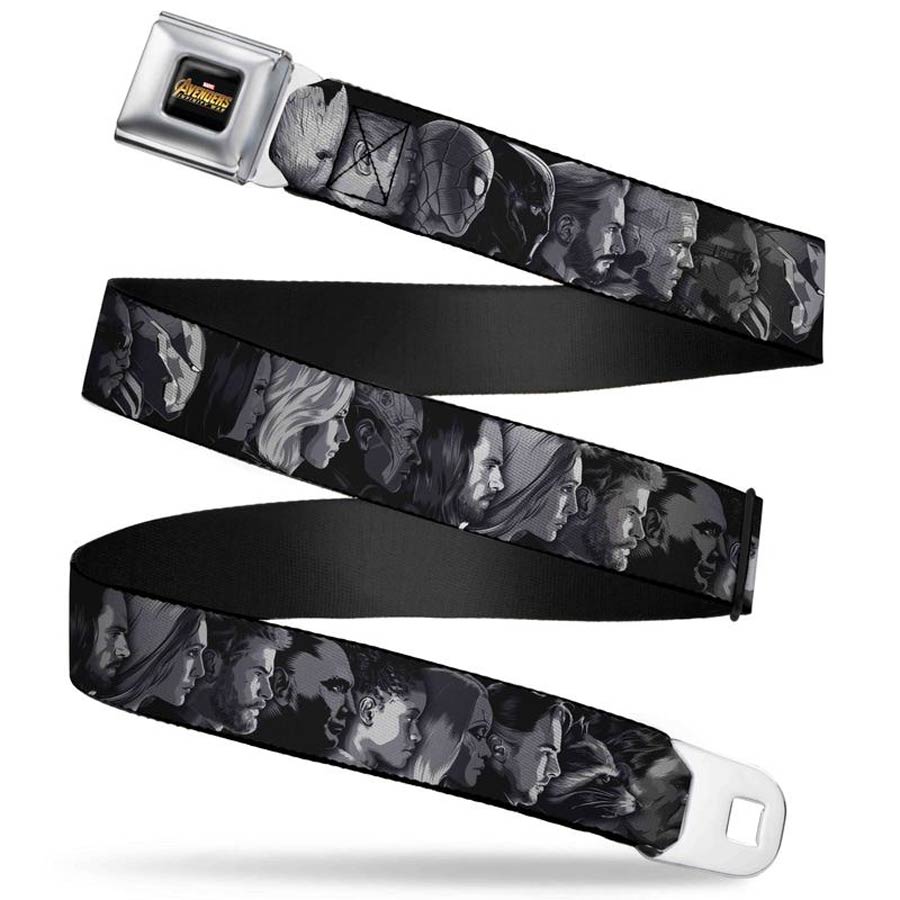 Avengers Infinity War Seatbelt Style Belt 24-38 Inches - Hero Profiles Black And White
