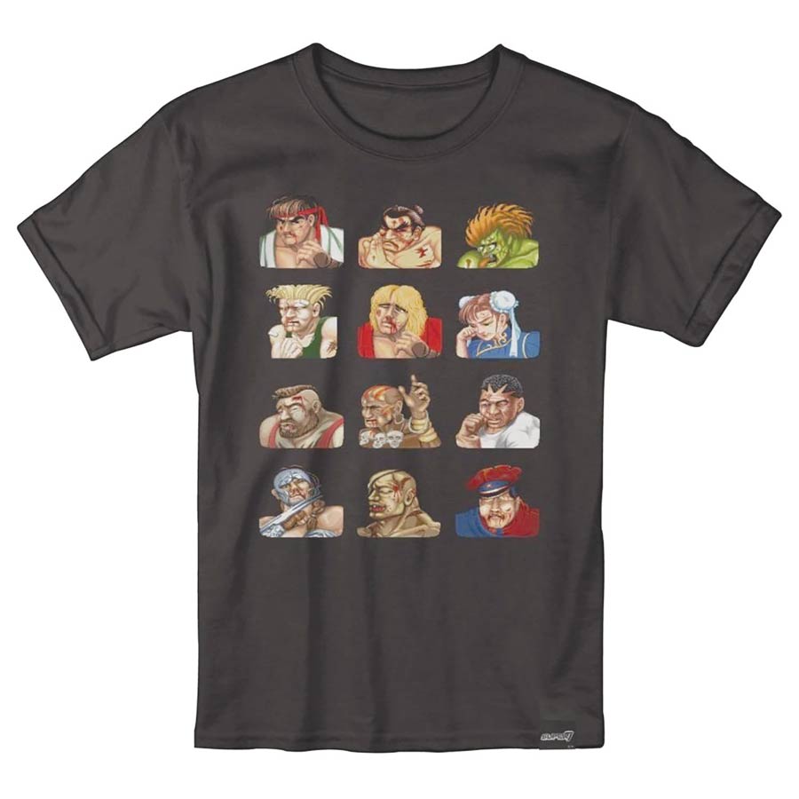 Street Fighter Continue Faces Black T-Shirt Large