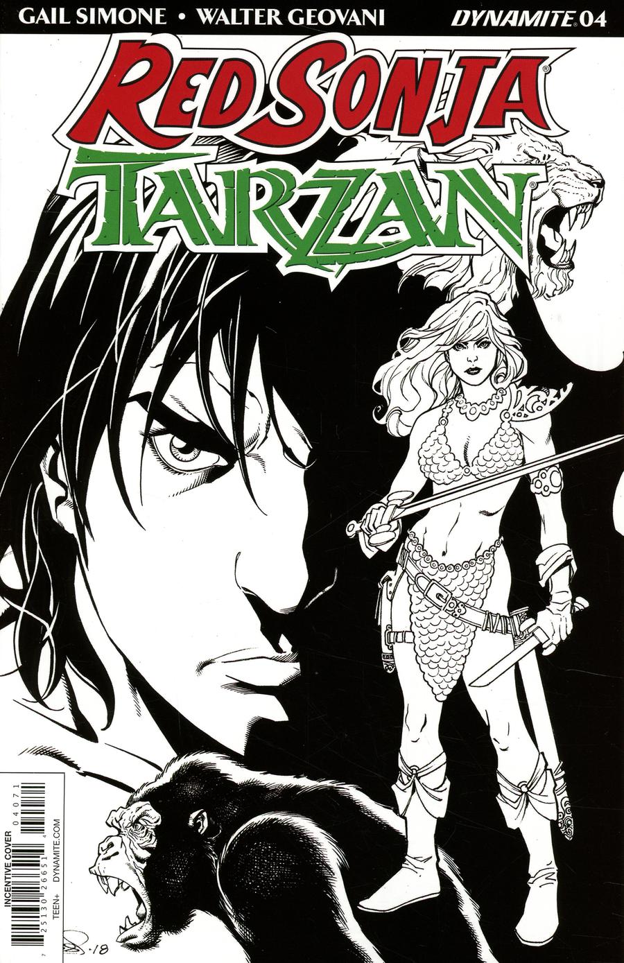 Red Sonja Tarzan #4 Cover G Incentive Aaron Lopresti Black & White Cover