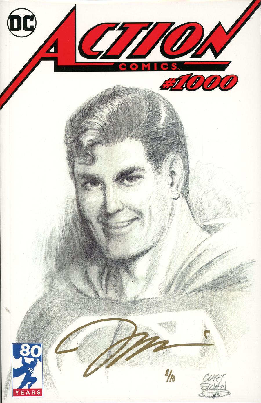 Action Comics Vol 2 #1000 Cover Z-E DF Exclusive Curt Swan Variant Cover Gold Signature Series Signed By Jim Lee
