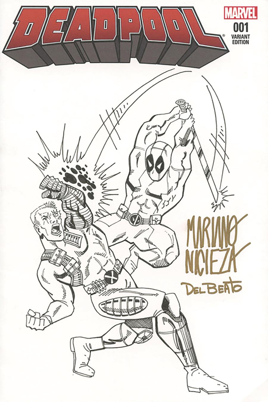 Deadpool And Cable DF Sketch Cover Signed & Remarked By Mariano Nicieza & Joe Delbeato