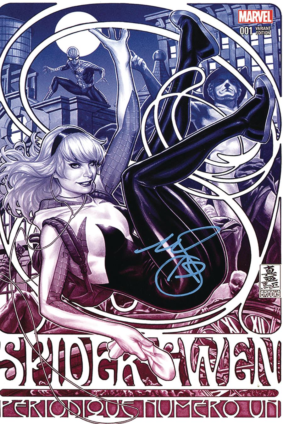 Spider-Gwen Vol 2 #1 Cover U DF Comic Sketch Art Exclusive Mark Brooks Fade Variant Cover Blue Signature Series Signed By Mark Brooks