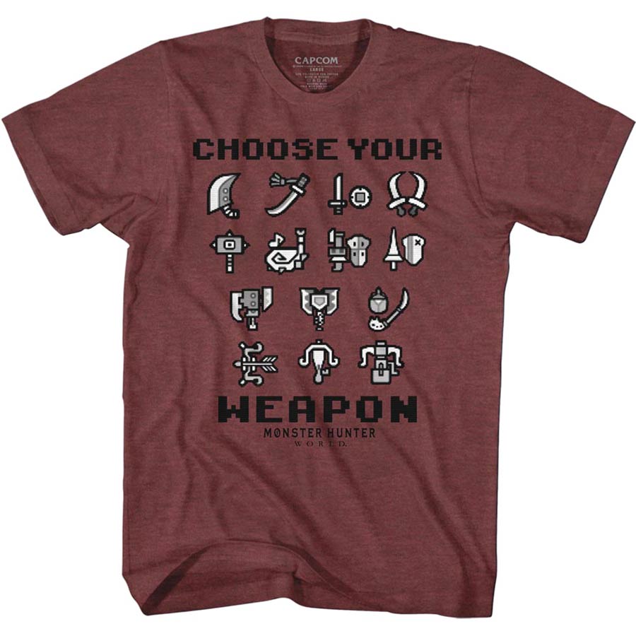 Monster Hunter Choose Your Weapon Maroon T-Shirt Large