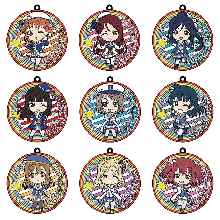 Love Live Sunshine Nendoroid Rubber Keychain Blind Mystery Box 9-Piece Display