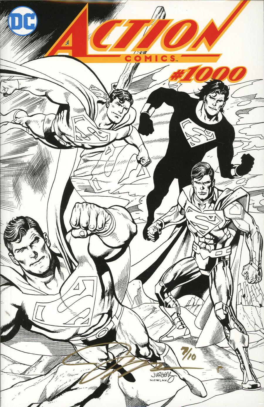 Action Comics Vol 2 #1000 Cover Z-T DF Exclusive Black & White Wraparound Cover Gold Signature Series Signed By Jim Lee