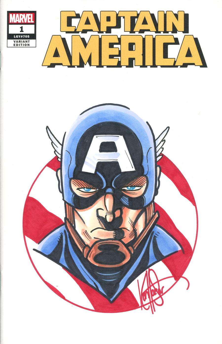 Captain America Vol 9 #1 Cover S DF Signed & Remarked By Ken Haeser