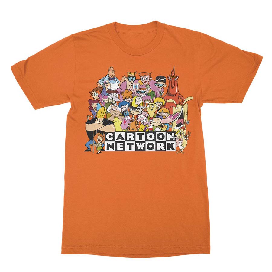 Cartoon Network Character Collage With Logo Orange T-Shirt Large