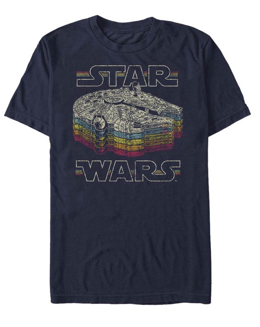 Star Wars Retro Rainbow Navy T-Shirt Large