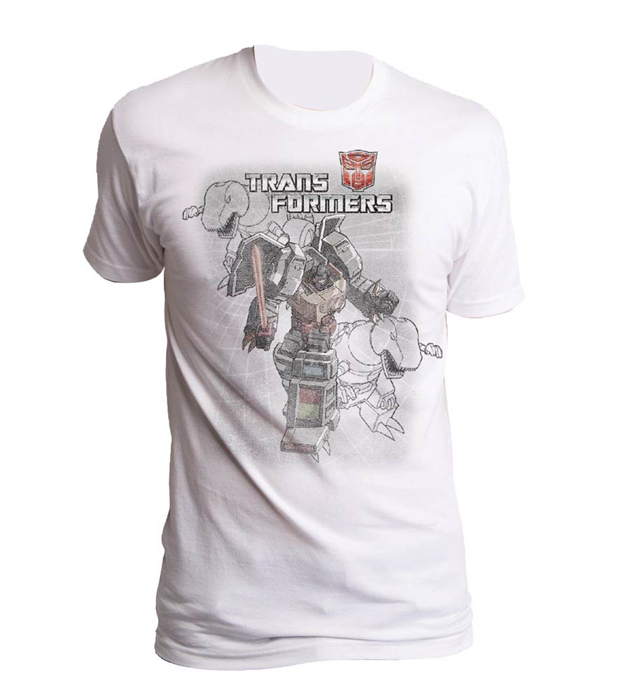 Transformers Grimlock Distressed Previews Exclusive White T-Shirt Large