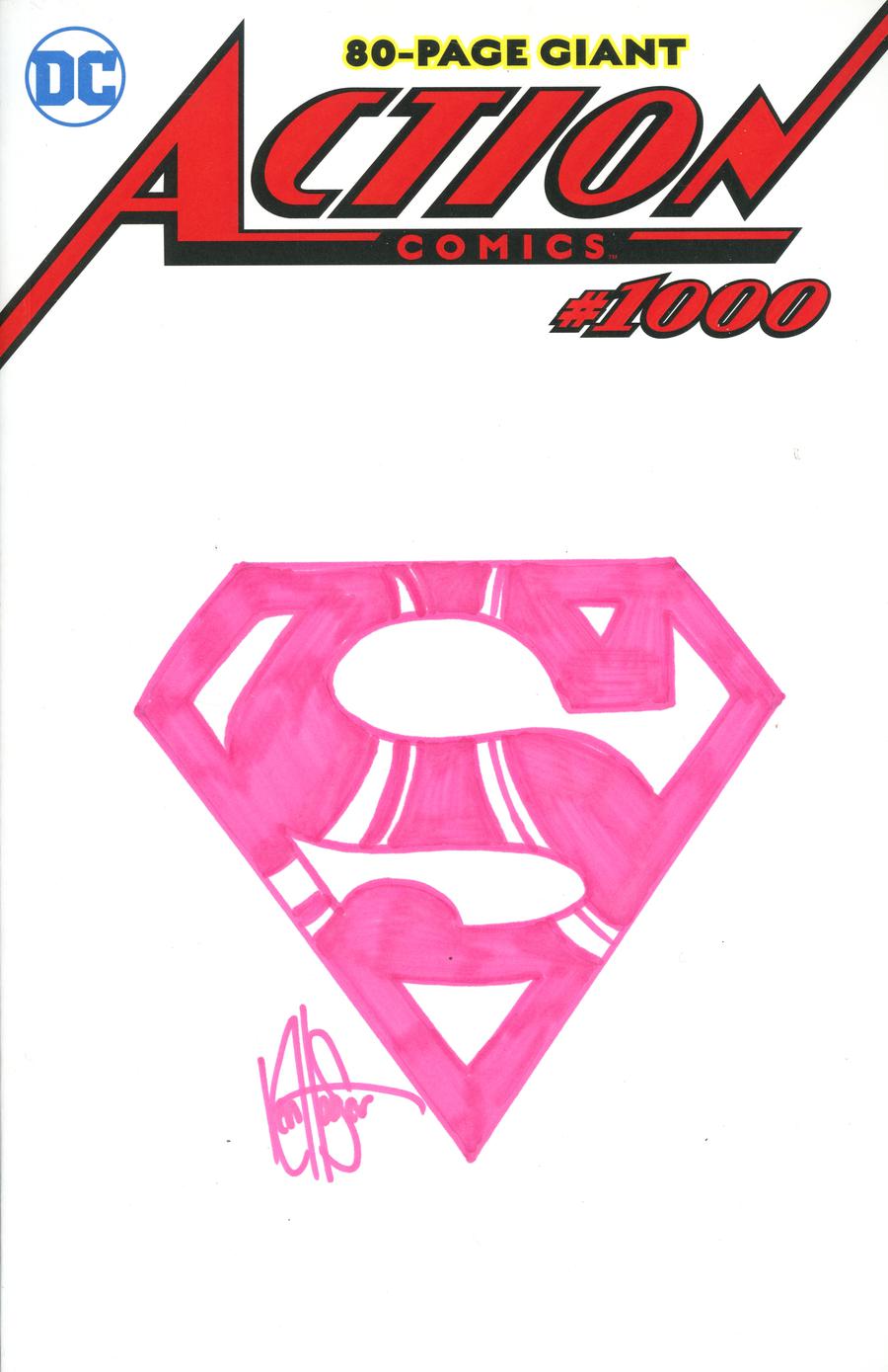 Action Comics Vol 2 #1000 Cover Z-U DF Pink Edition Signed & Remarked With A Pink Supergirl Logo By Ken Haeser