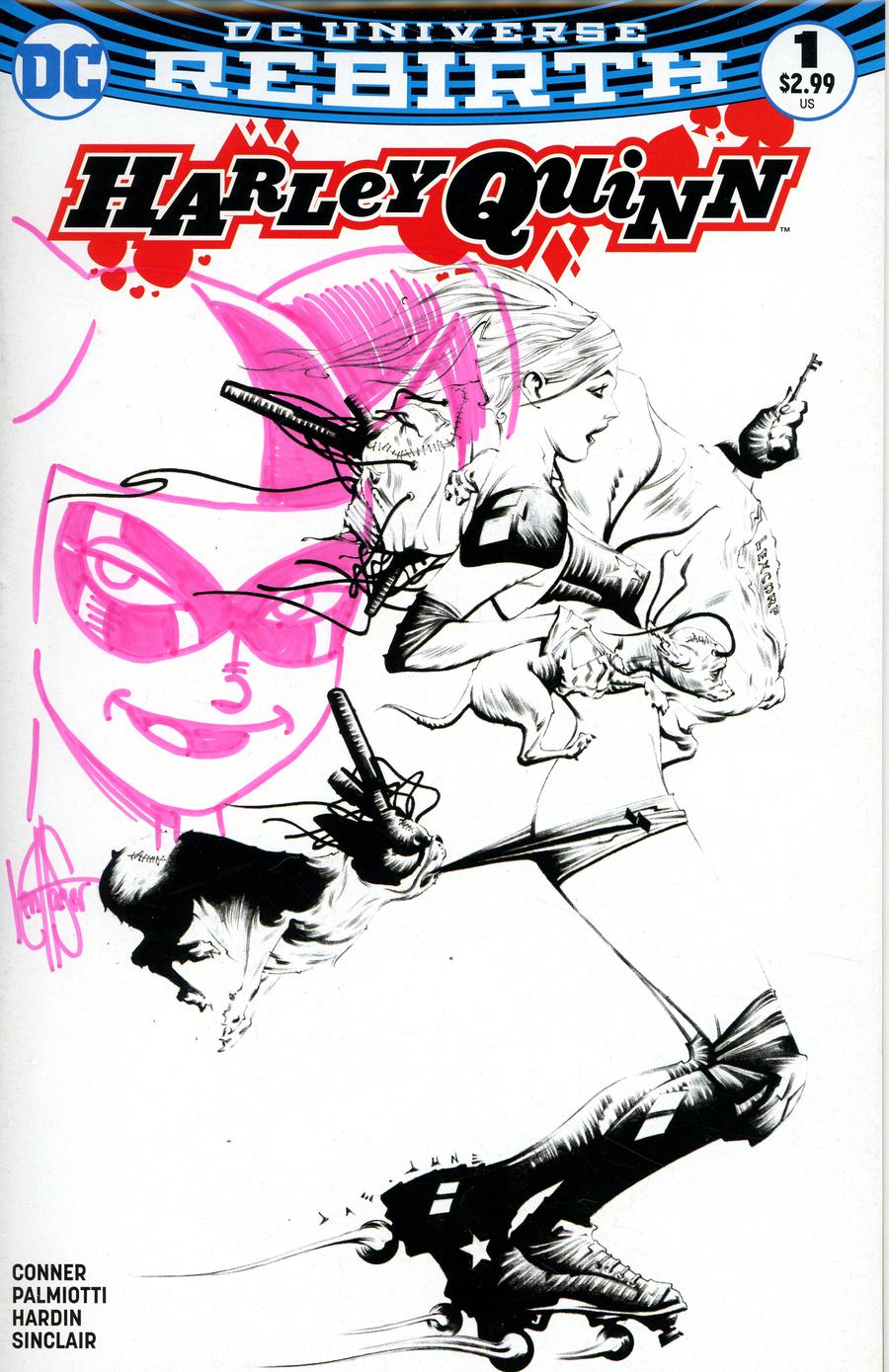 Harley Quinn Vol 3 #1 Cover X DF Exclusive Pink Sketch Edition Signed & Remarked By Ken Haeser