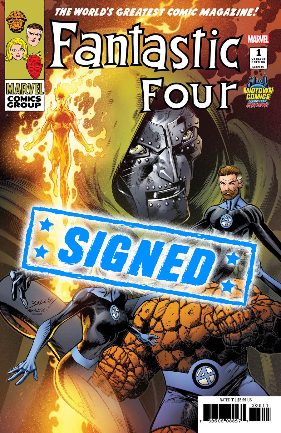 Fantastic Four Vol 6 #1  Midtown Exclusive Mark Bagley Variant Cover Signed By Mark Bagley