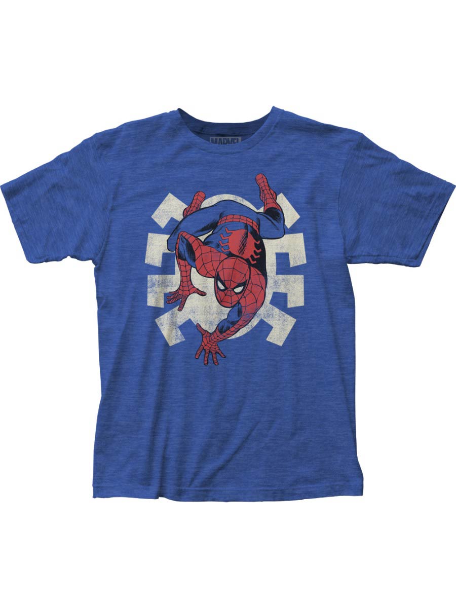 Spider-Man Crawling Fitted Jersey Royal Mens T-Shirt Large