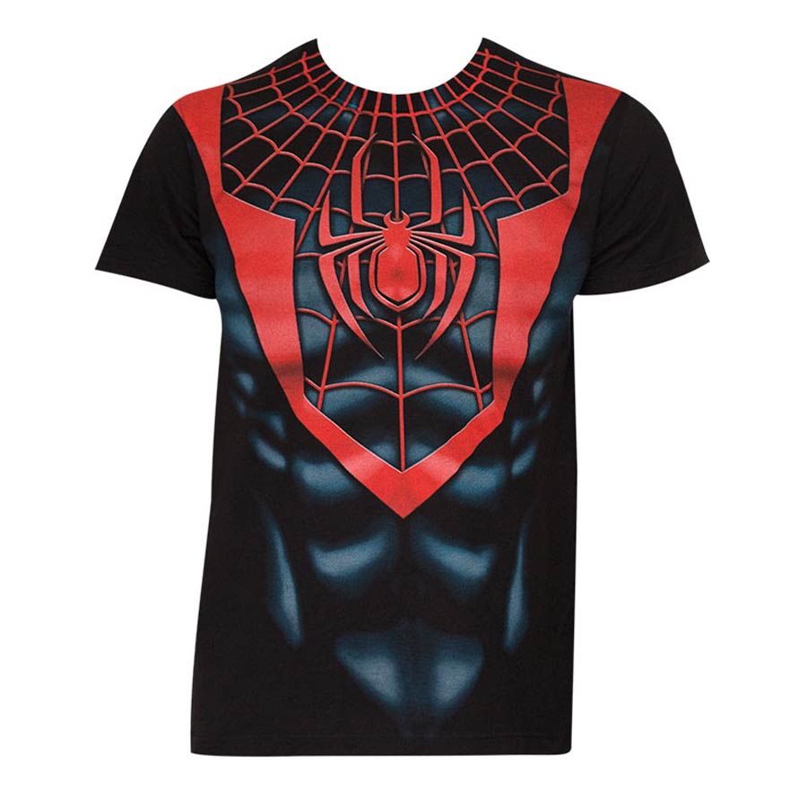 Spider-Man Morales Suit Big Print Subway Black Mens T-Shirt Large