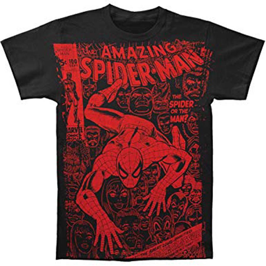 Spider-Man Spider Or The Man Big Print Subway Black Mens T-Shirt Large