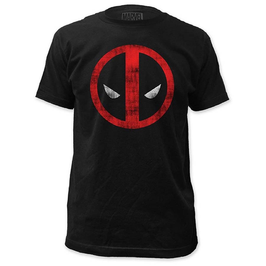 Deadpool Distressed Logo Fitted Jersey Black Mens T-Shirt Large