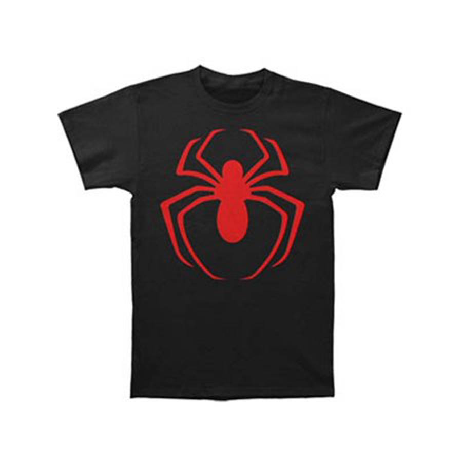 Spider-Man Red Logo Fitted Jersey Black Mens T-Shirt Large