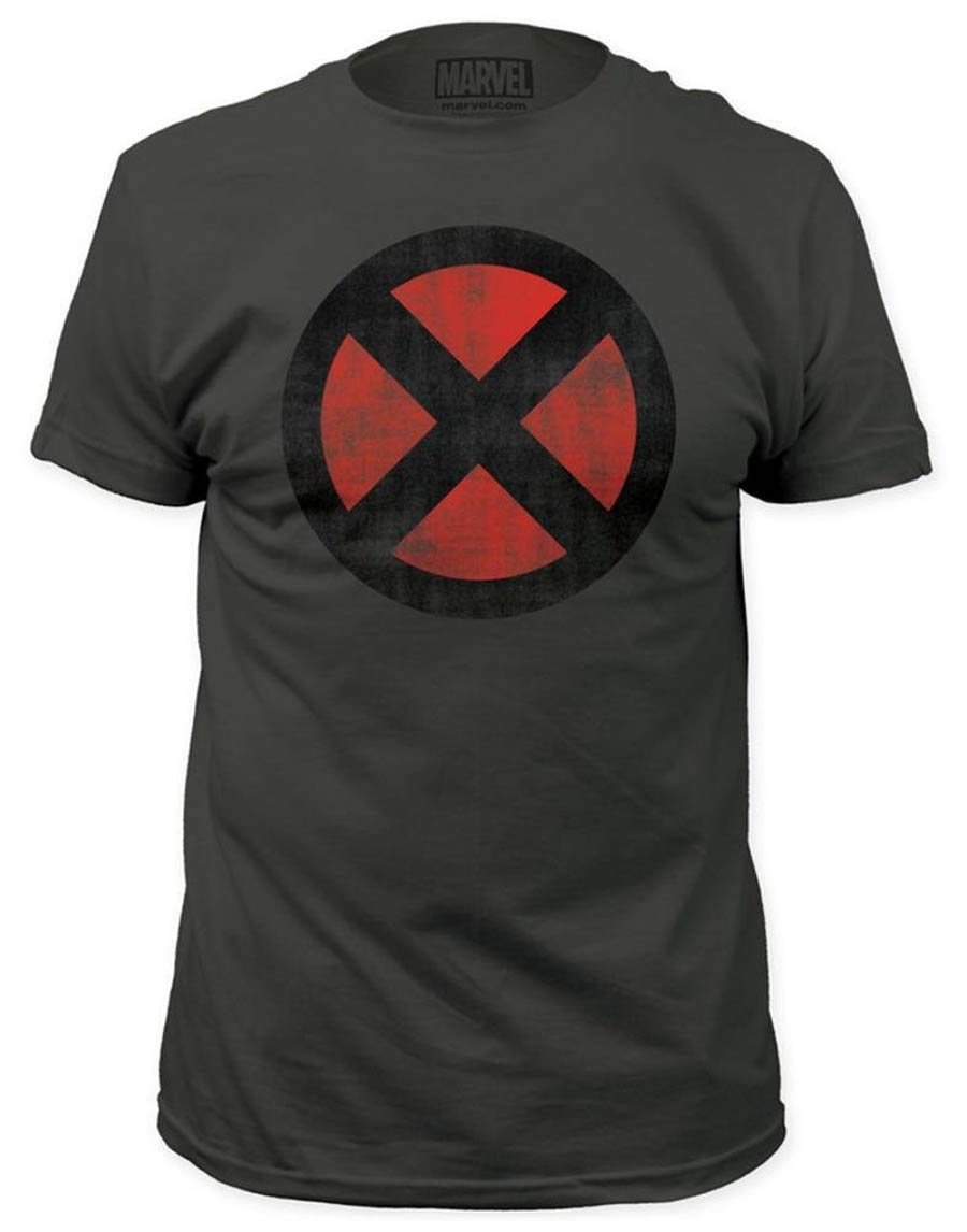 X-Men Distressed Logo Fitted Jersey Charcoal Mens T-Shirt Large