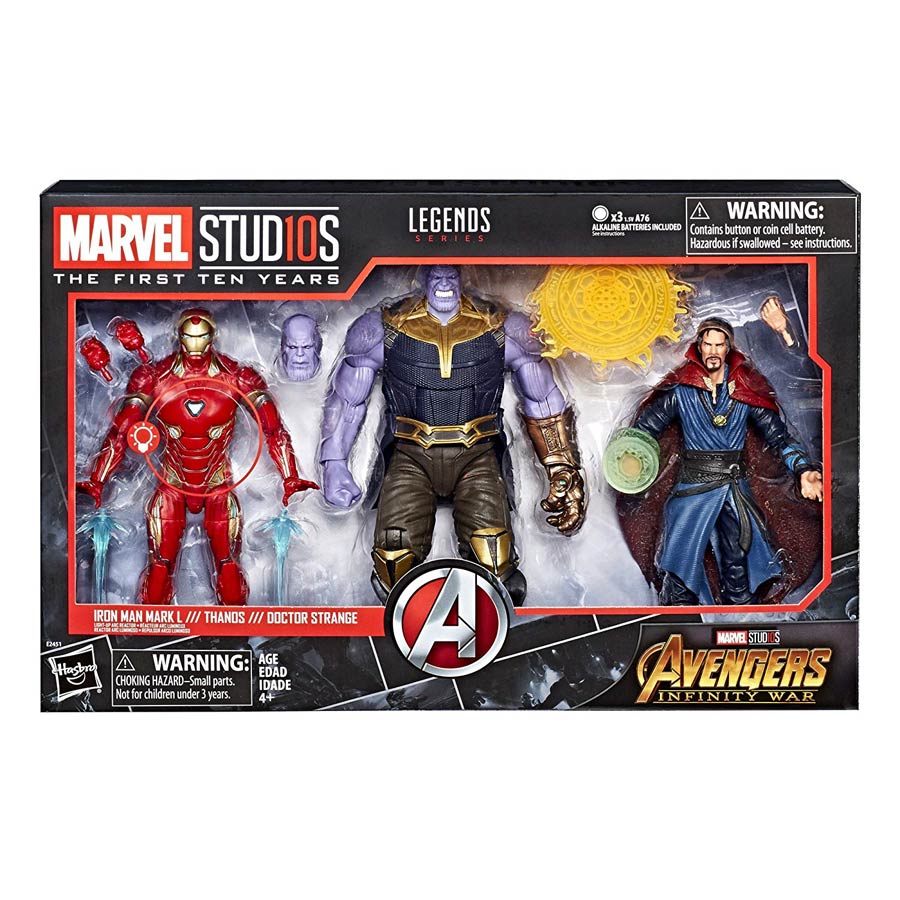 Marvel Studios The First Ten Years Marvel Legends 6-Inch Action Figure Three Pack - Iron Man Mk L Thanos And Doctor Strange