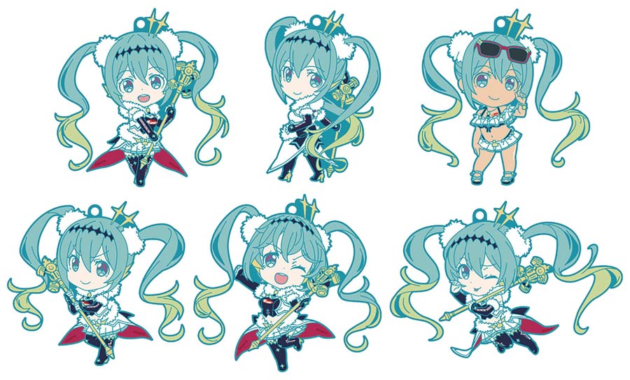 Racing Miku 2018 Nendoroid Plus Rubber Keychain Blind Mystery Box 6-Piece Display