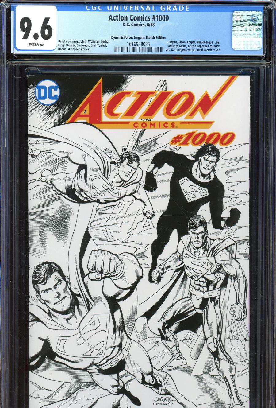 Action Comics Vol 2 #1000 Cover Z-W DF Exclusive Dan Jurgens Wraparound Black & White Variant Cover CGC Graded