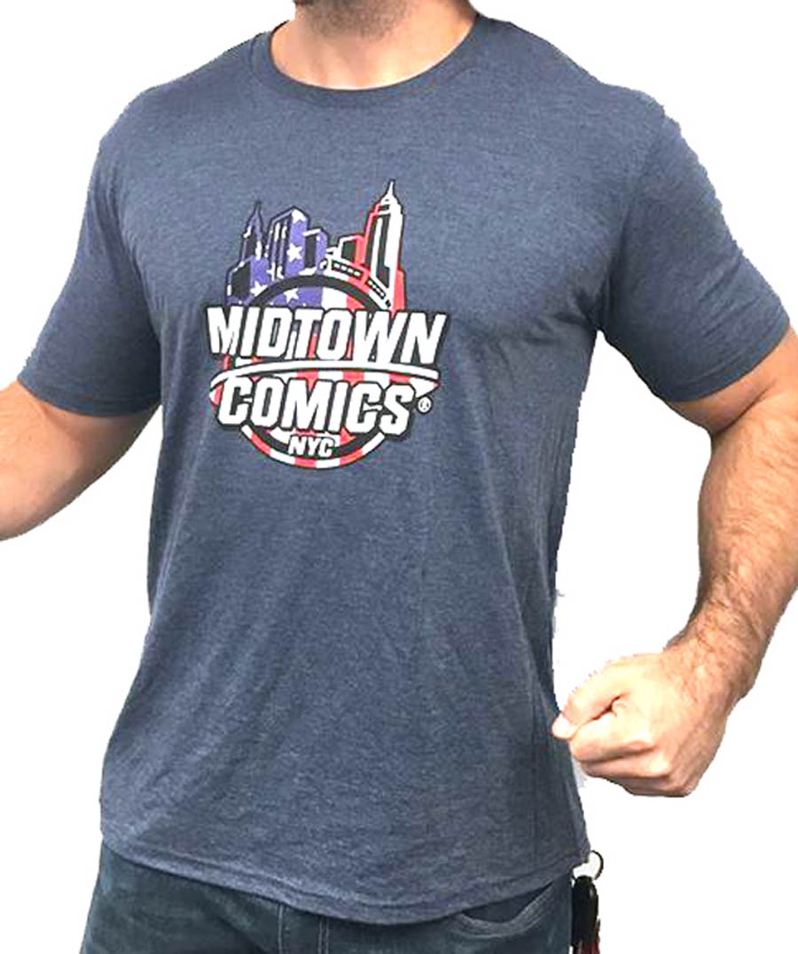 Midtown Comics American Flag Logo Mens Navy T-Shirt Large