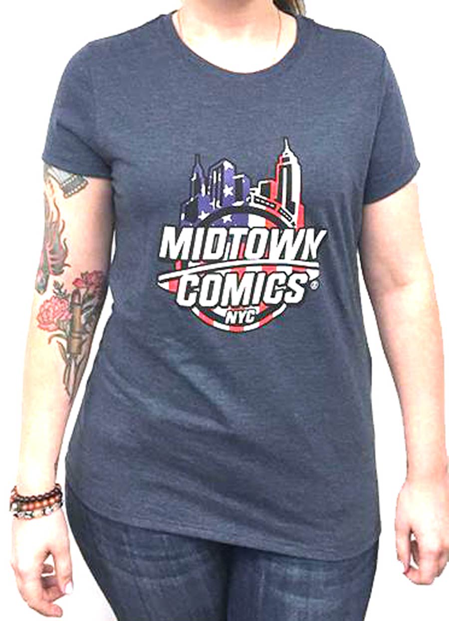 Midtown Comics American Flag Logo Juniors Navy T-Shirt Large