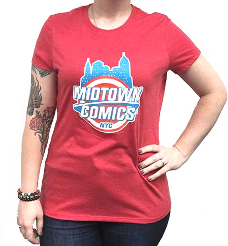 Midtown Comics Shield Logo Juniors Red T-Shirt Large