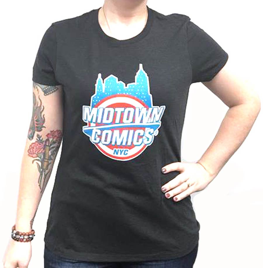 Midtown Comics Shield Logo Juniors Black T-Shirt Large